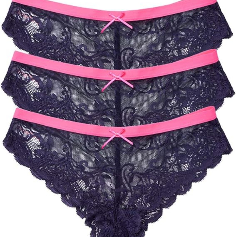 AmorFati Women's Scalloped Lace Hipster Panties 3-Pack Low Rise Bikini Underwear